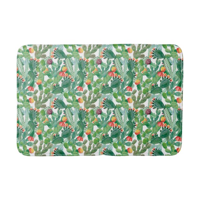 Watercolor Cactus Pattern Bath Mat (Front)