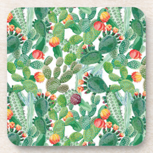 Watercolor Cactus Pattern Coaster