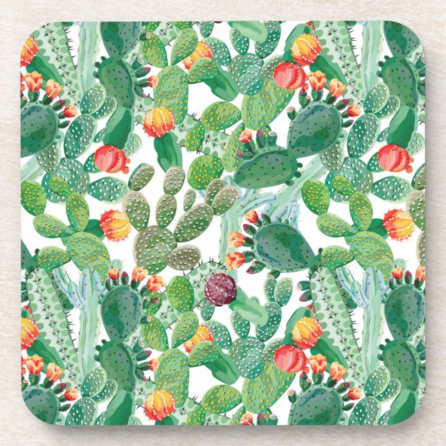 Watercolor Cactus Pattern Coaster (Front)