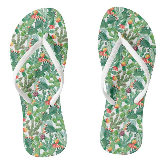 Watercolor Cactus Pattern Flip Flops (Footbed)