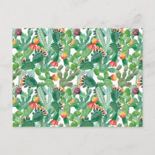 Watercolor Cactus Pattern Holiday Postcard