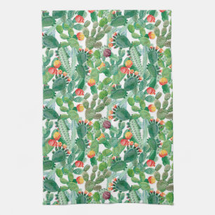 Watercolor Cactus Pattern Kitchen Towel