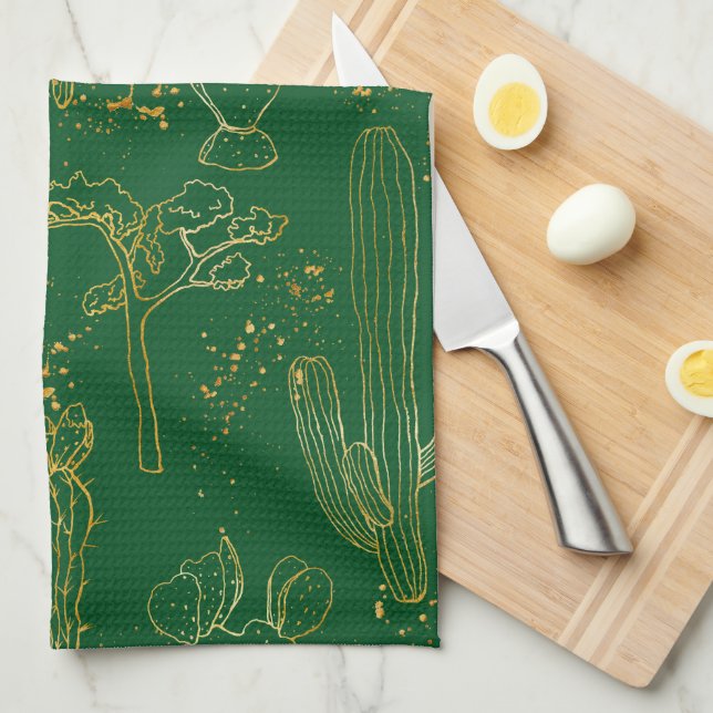 Watercolor Cactus Pattern  Kitchen Towel (Quarter Fold)