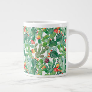 Watercolor Cactus Pattern Large Coffee Mug
