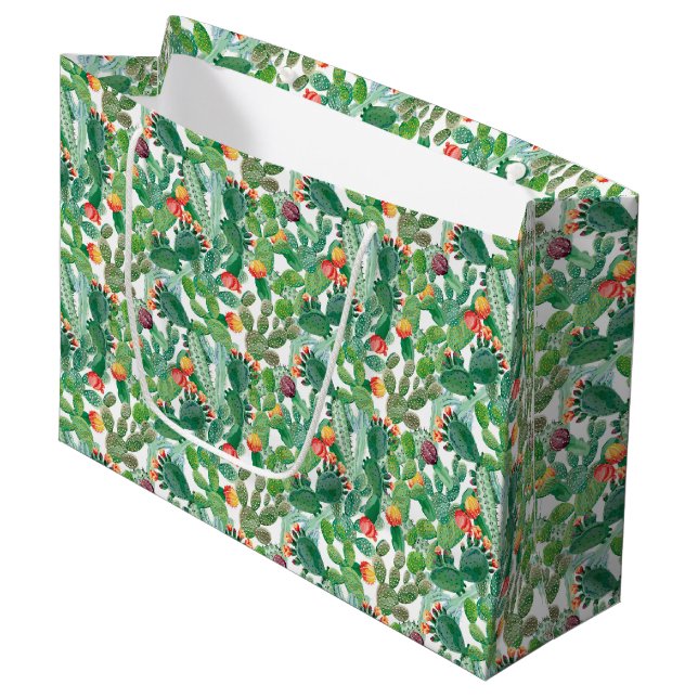 Watercolor Cactus Pattern Large Gift Bag (Front Angled)