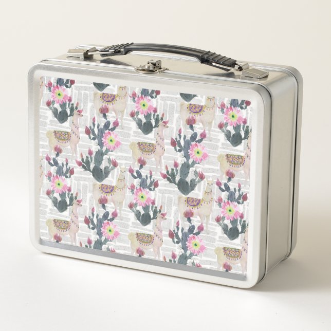 Watercolor Cactus Pattern Metal Lunch Box (Front)