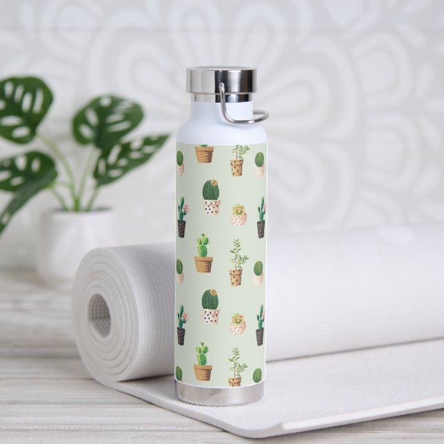 Watercolor Cactus Pattern Mint Green Water Bottle (Yoga)