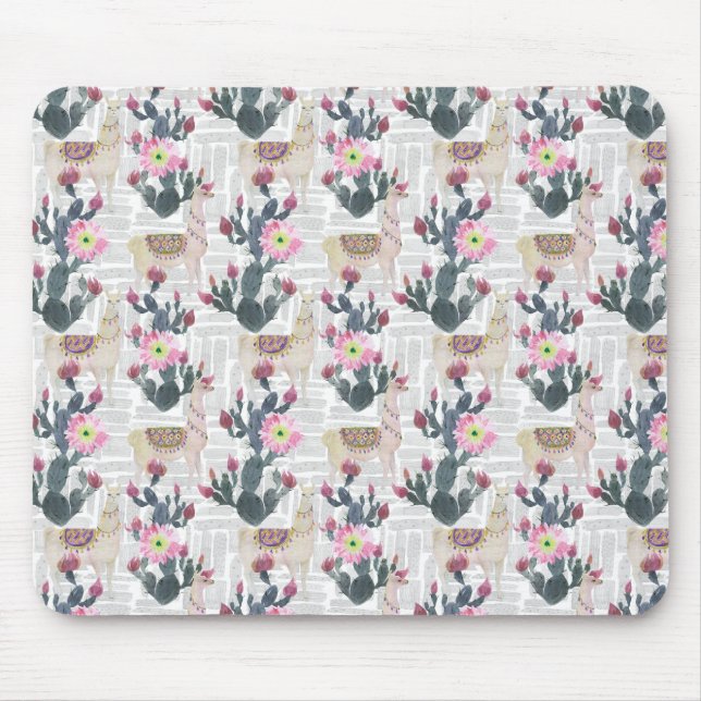 Watercolor Cactus Pattern Mouse Pad (Front)