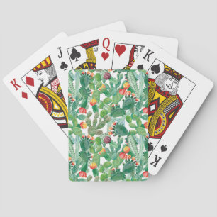 Watercolor Cactus Pattern Playing Cards