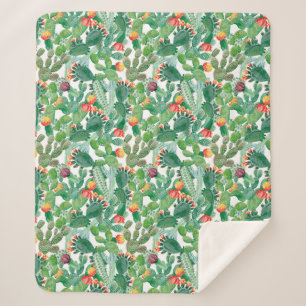 Watercolor Cactus Pattern Sherpa Blanket