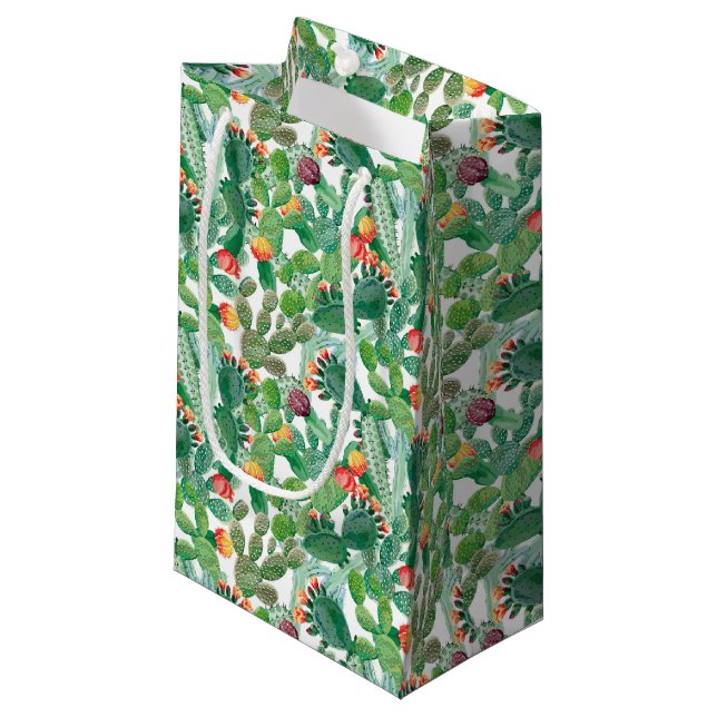Watercolor Cactus Pattern Small Gift Bag (Front Angled)