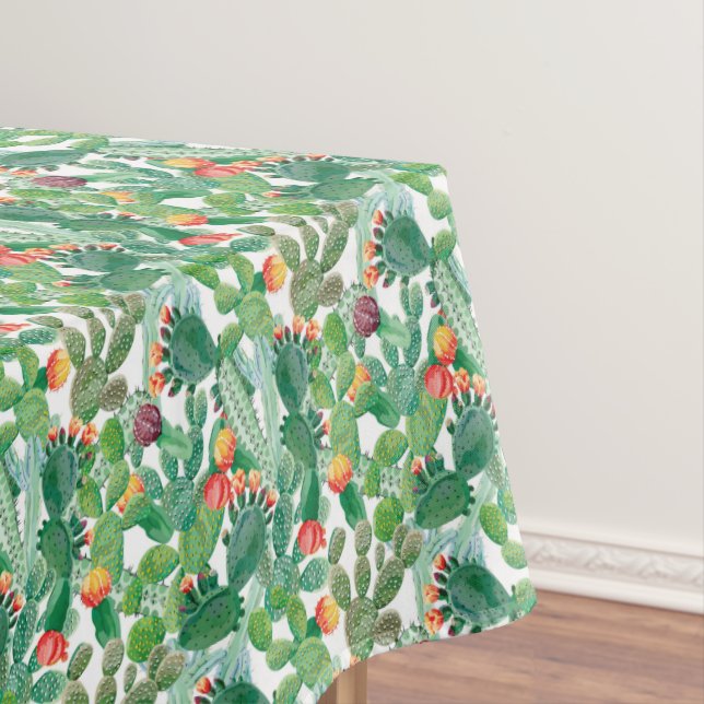 Watercolor Cactus Pattern Tablecloth (In Situ)