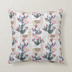 Watercolor Cactus Pattern Throw Pillow