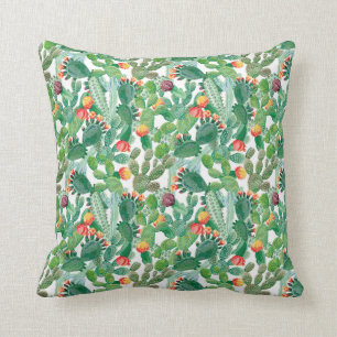 Watercolor Cactus Pattern Throw Pillow