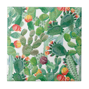 Watercolor Cactus Pattern Tile