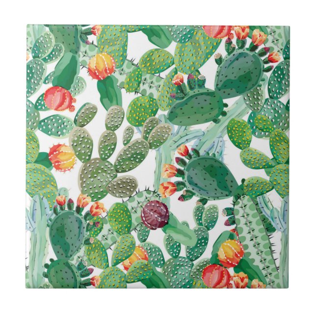 Watercolor Cactus Pattern Tile (Front)