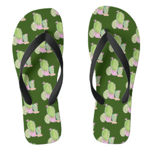 Watercolor Cactus Plant Green Pink Flip Flops