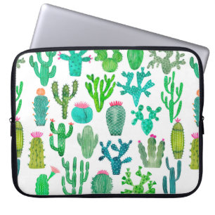 Watercolor cactus plant set, cacti flower illustra laptop sleeve
