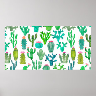 Watercolor cactus plant set, cacti flower illustra poster