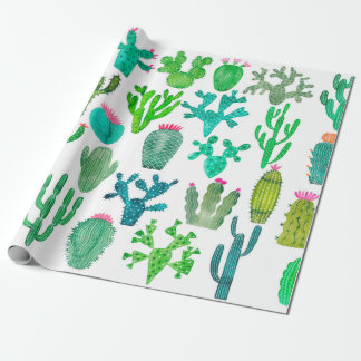 Watercolor cactus plant set, cacti flower illustra wrapping paper