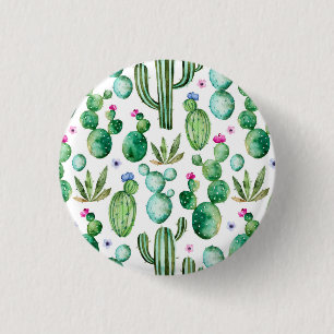 Watercolor Cactus Plants Pattern 1 Inch Round Button