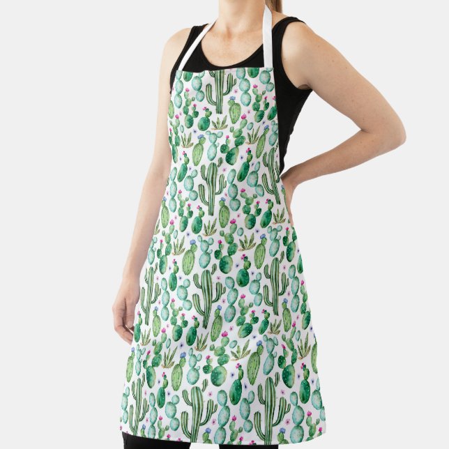 Watercolor Cactus Plants Pattern Apron (Insitu)