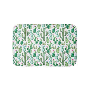 Watercolor Cactus Plants Pattern Bath Mat