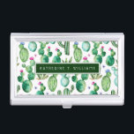Watercolor Cactus Plants Pattern Business Card Holder<br><div class="desc">Hand painted watercolor cactus plants and purple flowers.  | © and ® Bigstock® - All Rights Reserved.</div>