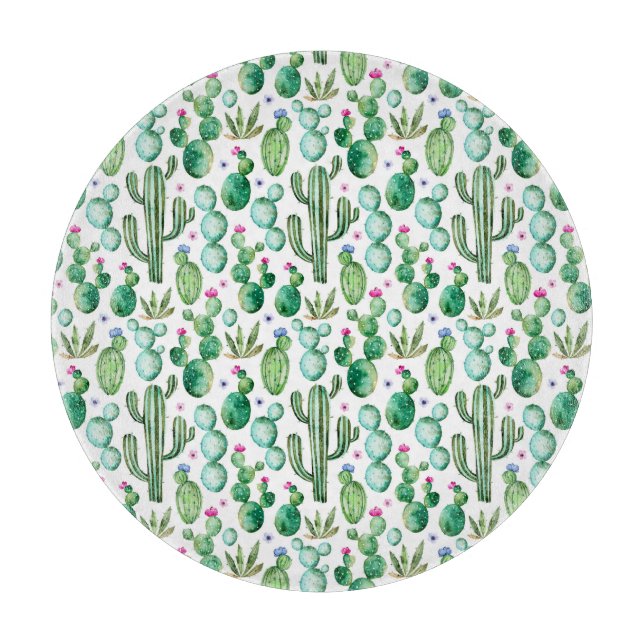 Watercolor Cactus Plants Pattern Cutting Board (Front)