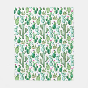 Watercolor Cactus Plants Pattern Fleece Blanket