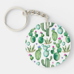 Watercolor Cactus Plants Pattern Keychain