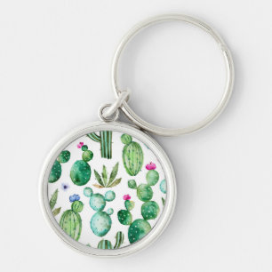 Watercolor Cactus Plants Pattern Keychain