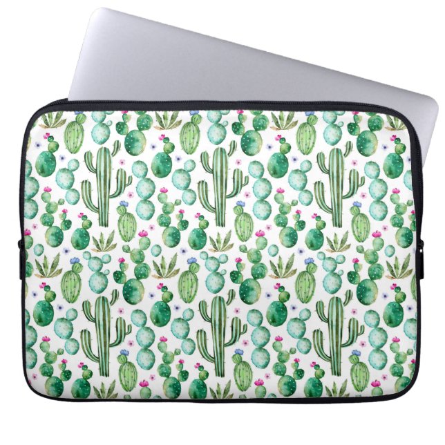 Watercolor Cactus Plants Pattern Laptop Sleeve (Front)