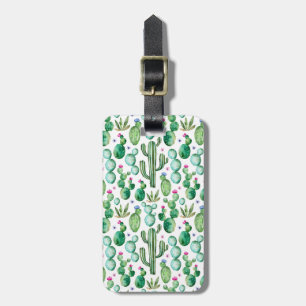 Watercolor Cactus Plants Pattern Luggage Tag