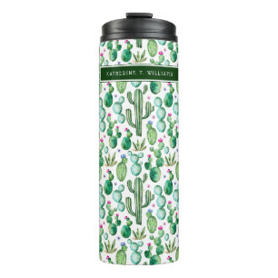 Watercolor Cactus Plants Pattern Thermal Tumbler