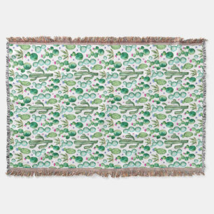 Watercolor Cactus Plants Pattern Throw Blanket
