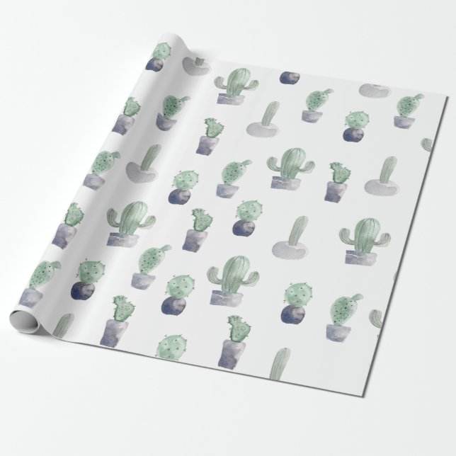 Watercolor Cactus Plants Wrapping Paper (Unrolled)