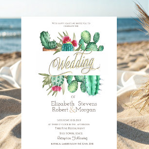Watercolor Cactus Polka Dots Wedding Invitation