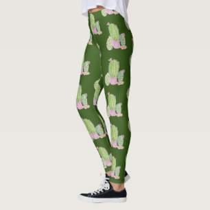 Watercolor Cactus Pot Plant Pattern Leggings