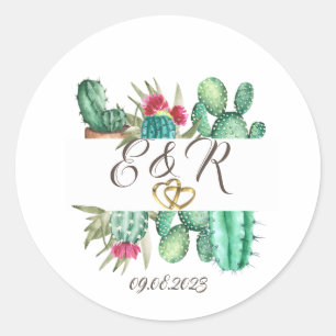 Watercolor Cactus Rings  Classic Round Sticker