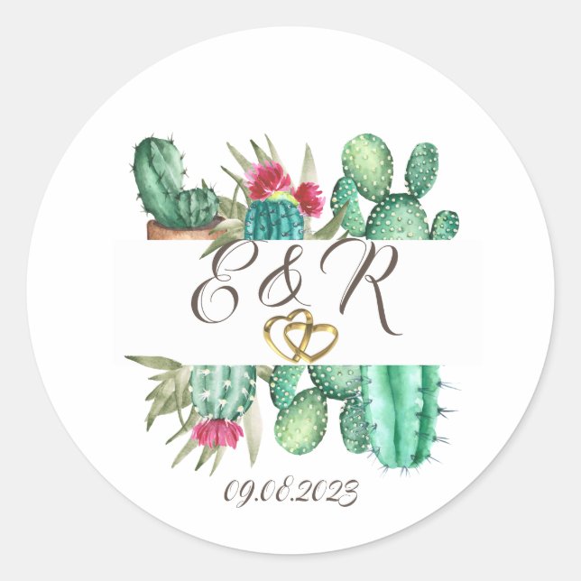 Watercolor Cactus Rings  Classic Round Sticker (Front)