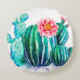 watercolor Cactus Round Pillow