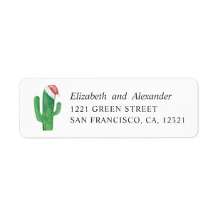 Watercolor cactus. Santa Claus. Christmas address