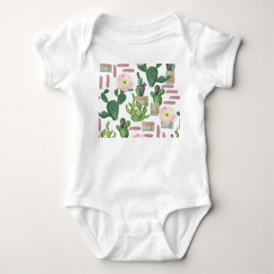 Watercolor Cactus Seamless Painting Pattern Baby Bodysuit