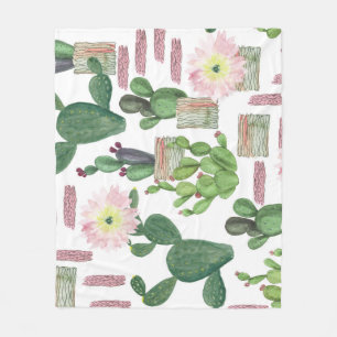 Watercolor Cactus Seamless Painting Pattern Fleece Blanket