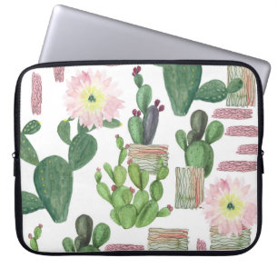 Watercolor Cactus Seamless Painting Pattern Laptop Sleeve