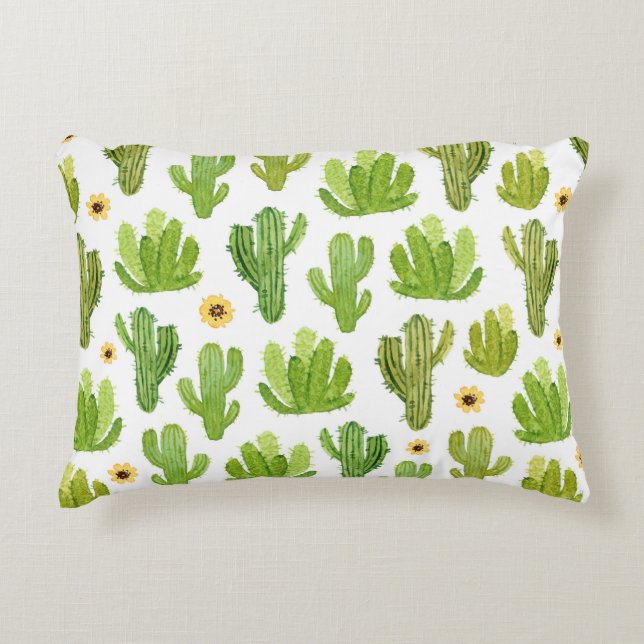 Watercolor cactus seamless pattern accent pillow (Front)