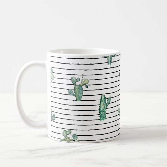 Watercolor cactus seamless pattern coffee mug (Left)
