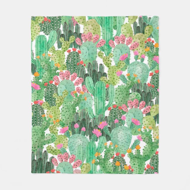 Watercolor cactus seamless pattern fleece blanket (Front)