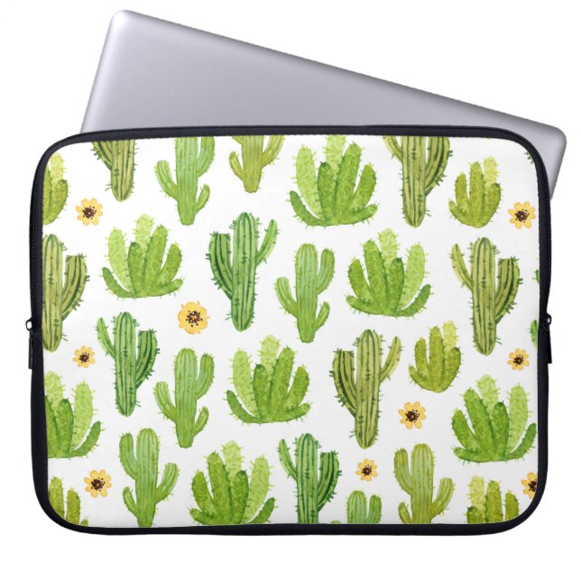 Watercolor cactus seamless pattern laptop sleeve (Front)